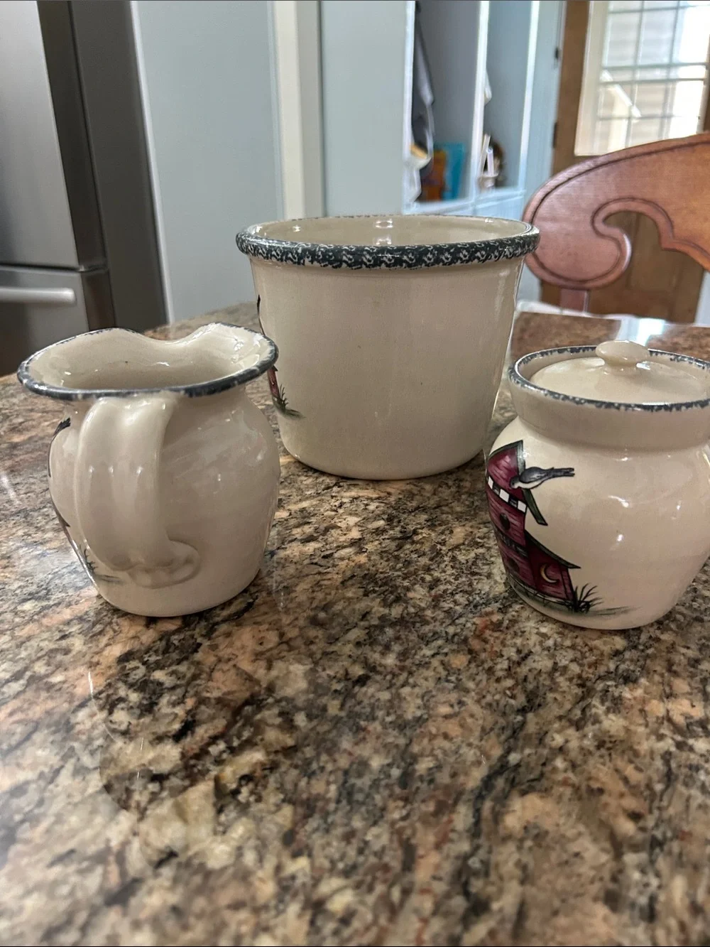 Home & Garden Party Ceramic Birdhouse Crock, Creamer, & Sugar Set